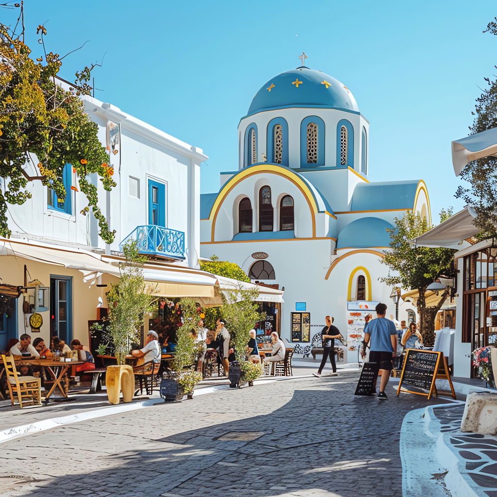 Greek village street sunny day