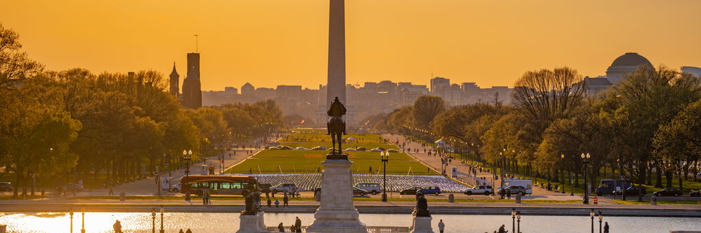 View of washington monument with sunset