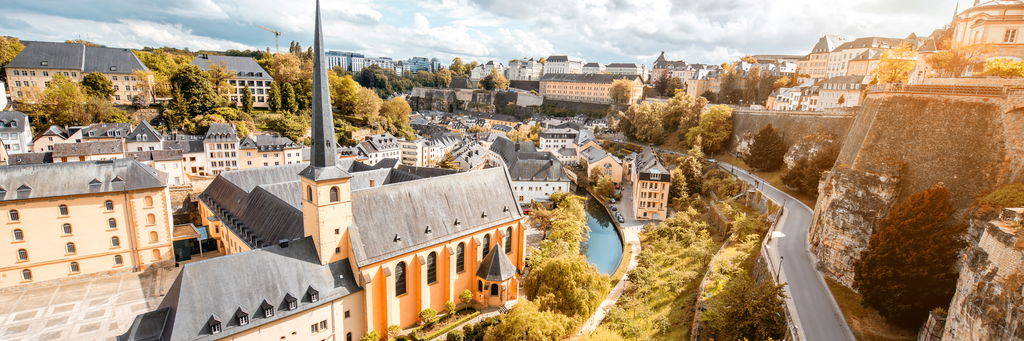 top view grund district with saint johns church neumunster abbey luxembourg city