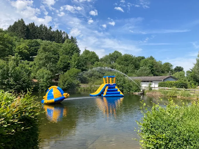 Camping in Germany with a water park on a river