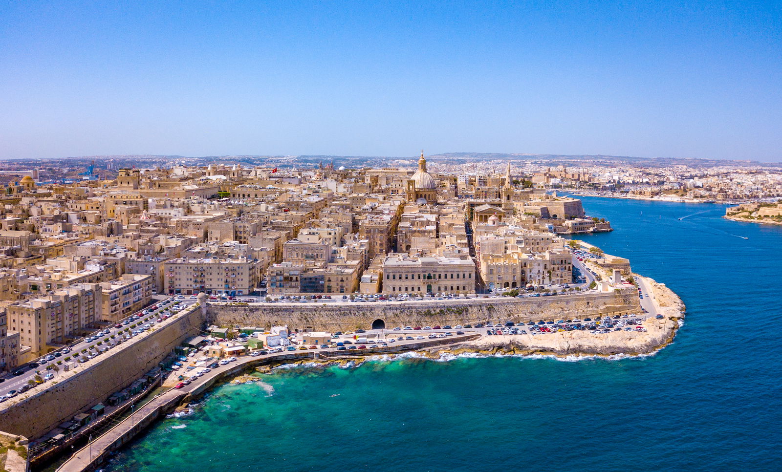 Aerial shot ancient city Valetta Malta