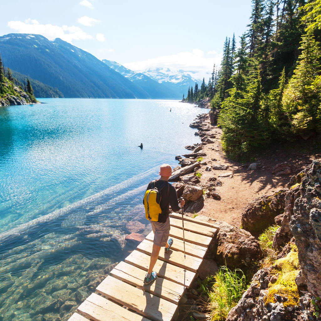 Man hiking in the mountains in Canada