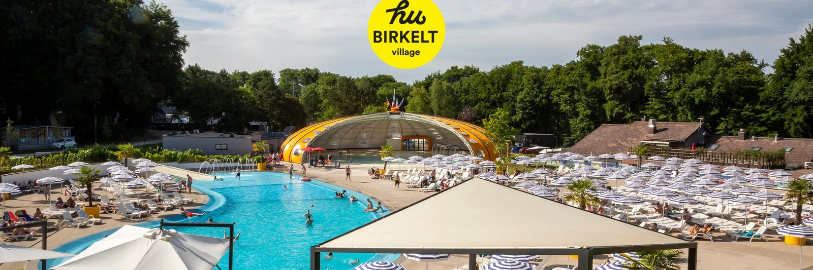 Overview of camping with swimming pool on sunny day