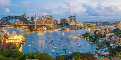 Skyline met sunset van Sydney