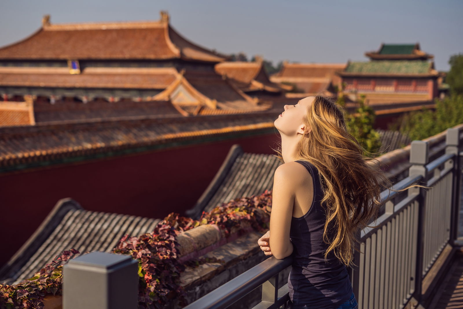 Woman enjoying the sun in China