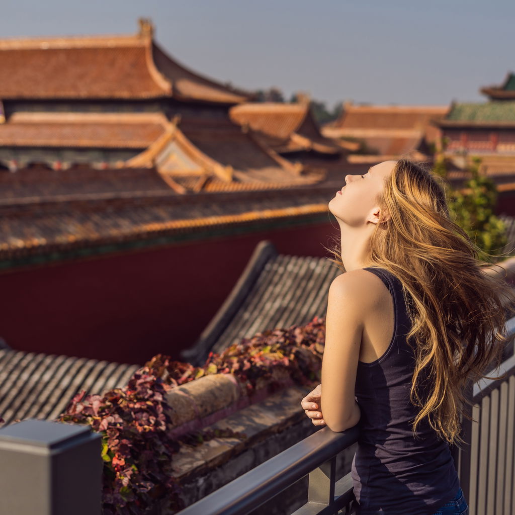 Woman enjoying the sun in China