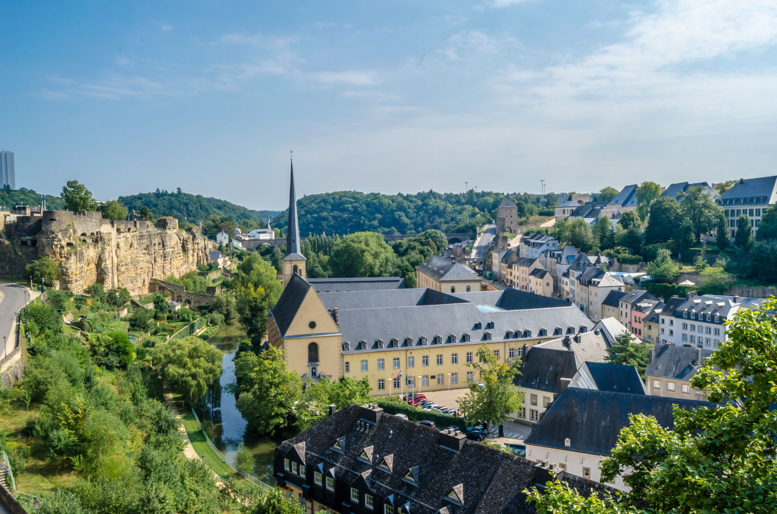 Aerial view of the urban landscape of Luxembourg City.