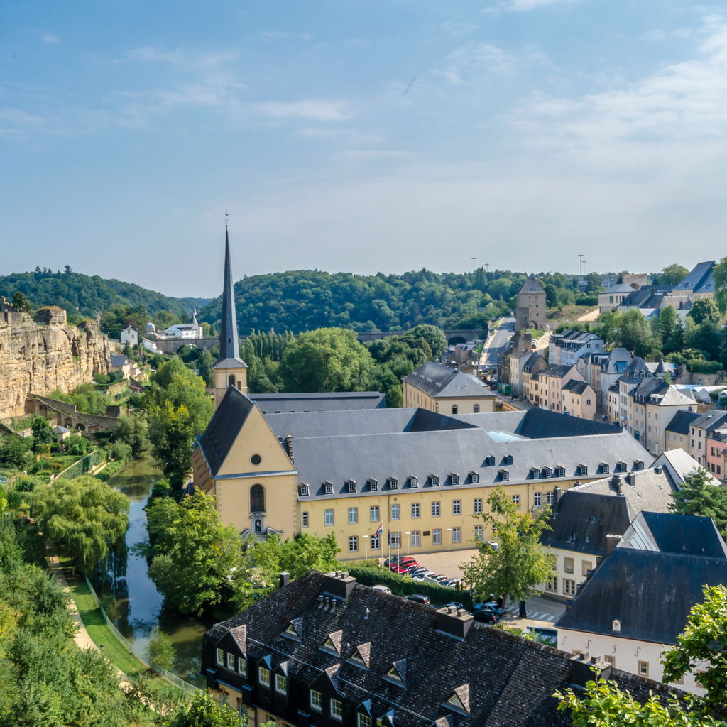Aerial view of the urban landscape of Luxembourg City.