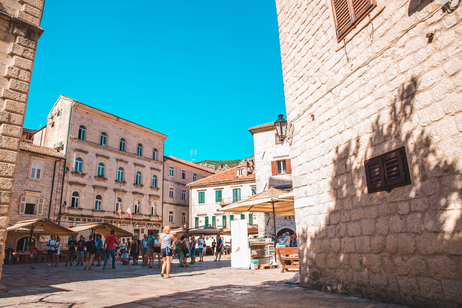 Kotor Montenegro tourists walking by 