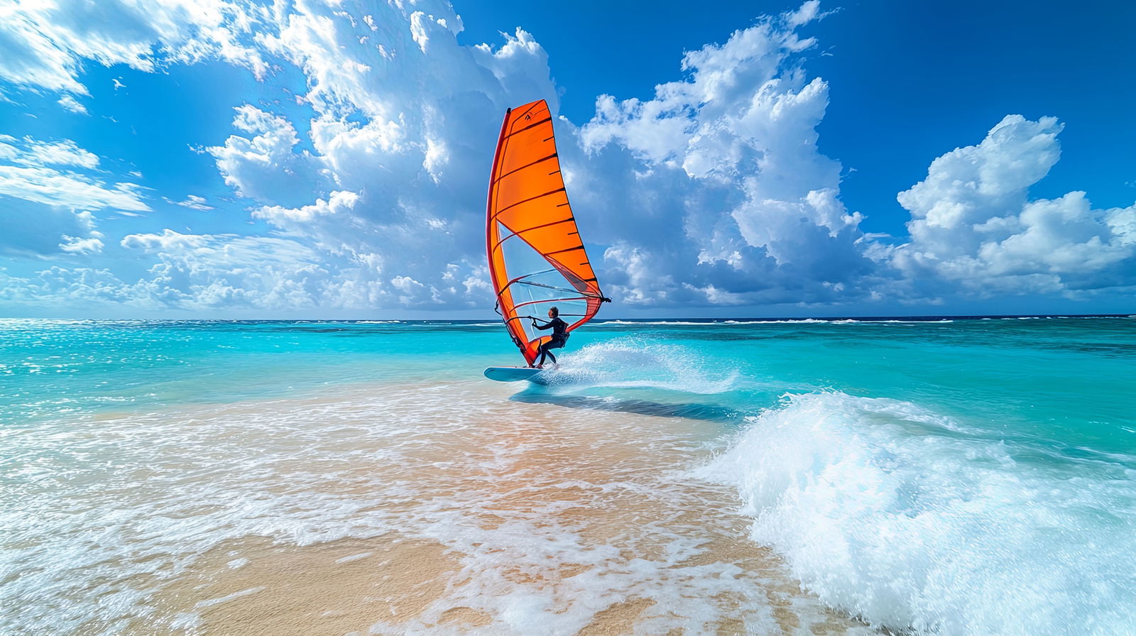 Windsurfer op de tropische oceaan